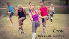  Presentation with group training - Presentation theme enhanced with happy athletic group training background and a coral colored foreground