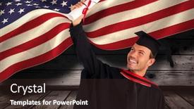  Presentation with united states flag - Slide set enhanced with happy attractive boy celebrating his graduation against composite image of digitally generated united states national flag background and a tawny brown colored foreground