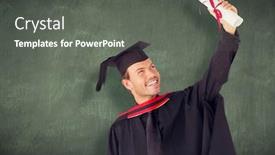  Presentation with graduation - Audience pleasing slides consisting of happy attractive boy celebrating his graduation against green chalkboard backdrop and a dark gray colored foreground