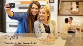  Presentation with cafeteria - Theme with happy-attractive-girls-making-self background and a coral colored foreground