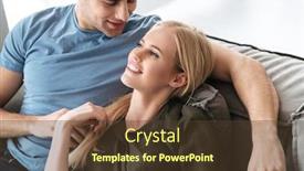  Presentation with lovers - Audience pleasing PPT layouts consisting of happy attractive lovers in casual lying on sofa and hugging in living room backdrop and a tawny brown colored foreground