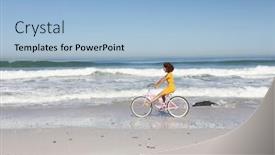  Presentation with summer sun - Cool new slide deck with happy-attractive-mixed-race-woman backdrop and a light blue colored foreground