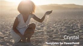  Presentation with white sand - Beautiful presentation theme featuring happy-attractive-mixed-race-woman backdrop and a gray colored foreground