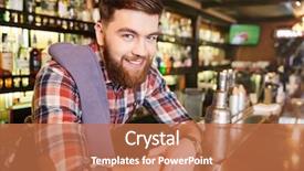  Presentation with bartender - Cool new presentation theme with happy attractive young bartender backdrop and a coral colored foreground