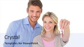  Presentation with young happy couple - Slides having happy attractive young couple hold background and a light blue colored foreground