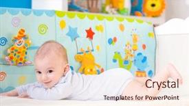  Presentation with happy baby - PPT theme having happy baby boy 4 months background and a lemonade colored foreground
