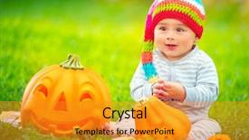  Presentation with happy halloween card - Audience pleasing slide deck consisting of happy baby boy on halloween backdrop and a gold colored foreground