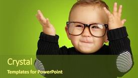  Presentation with happy baby - Slide deck featuring happy baby boy wearing eye background and a tawny brown colored foreground