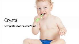  Presentation with baby teeth - Amazing slide deck having set of female hands with wooden slingshot isolated on white background backdrop and a sky blue colored foreground