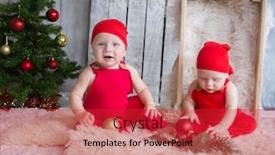  Presentation with new baby - Amazing theme having happy baby dressed in santa claus costume on christmas and new year decoration background studio shot backdrop and a red colored foreground