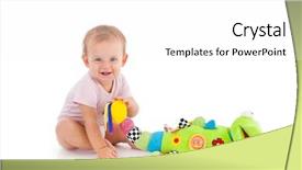  Presentation with baby toy - Presentation theme having one year - happy baby girl playing background and a white colored foreground