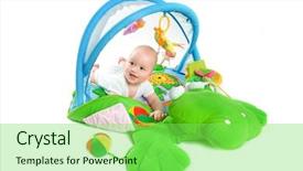  Presentation with baby toy - Beautiful PPT layouts featuring happy baby playing in baby gym toy isolated on white background backdrop and a seafoam green colored foreground
