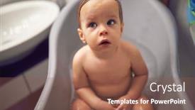  Presentation with infant care - Amazing slide deck having happy-baby-taking-a-bath backdrop and a tawny brown colored foreground