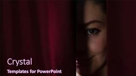  Presentation with curtain - PPT theme enhanced with happy ballet dancer peeking through a stage curtain background and a wine colored foreground