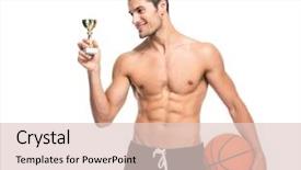  Presentation with basketball referee holding a basketball - Presentation design featuring happy basketball player holding winners background and a lemonade colored foreground