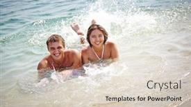  Presentation with splashing - Beautiful PPT theme featuring happy-bathers-splashing-water backdrop and a lemonade colored foreground