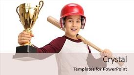  Presentation with trophy - Slide set with happy bats - cheerful boy holding a golden background and a lemonade colored foreground