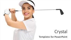  Presentation with golf - Slide deck enhanced with happy bats - cheerful female golf player swinging background and a white colored foreground