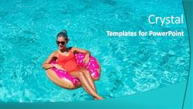  Presentation with sun tanning - Cool new PPT theme with happy-beach-summer-travel-vacation backdrop and a teal colored foreground