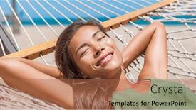  Presentation with destination - Presentation theme consisting of happy-beach-travel-girl-tanning background and a red colored foreground