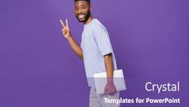  Presentation with peace - Slide set consisting of happy-bearded-african-american-man background and a violet colored foreground