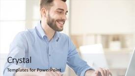  Presentation with sonar blue modern ship radar - Presentation theme enhanced with happy bearded employee in blue background and a light blue colored foreground