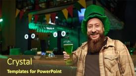  Presentation with green glass - Presentation theme having happy-bearded-man-in-green and a tawny brown colored foreground