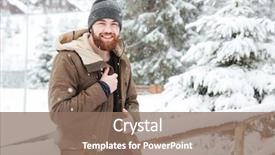  Presentation with happy sad face man - PPT theme with happy bearded young man standing background and a  colored foreground