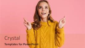  Presentation with good luck - Amazing slides having happy-beautiful-blonde-girl-posing backdrop and a gold colored foreground