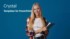  Presentation with writing notes - Slide set enhanced with happy-beautiful-blonde-girl-smiling background and a ocean colored foreground