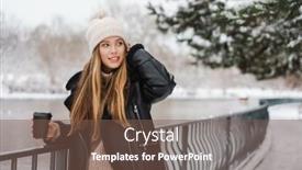  Presentation with takeaway coffee - Cool new slide set with happy-beautiful-girl-drinking-coffee backdrop and a violet colored foreground