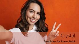  Presentation with peace - Audience pleasing slide deck consisting of happy-beautiful-girl-gesturing-peace backdrop and a red colored foreground