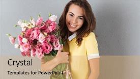 Presentation with gray - Presentation theme featuring happy beautiful girl in dress background and a yellow colored foreground