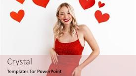  Presentation with red - Slides consisting of happy-beautiful-girl-in-red background and a coral colored foreground