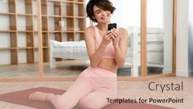  Presentation with smartphone - Cool new presentation theme with happy-beautiful-girl-using-smartphone backdrop and a coral colored foreground