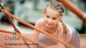  Presentation with playground - Slides with happy-beautiful-little-girl-playing background and a coral colored foreground
