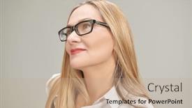  Presentation with classic - Presentation theme featuring happy-beautiful-middle-aged-businesswoman background and a coral colored foreground