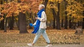  Presentation with aged - Presentation theme with happy-beautiful-middle-aged-woman background and a coral colored foreground