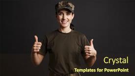  Presentation with black woman - Audience pleasing presentation design consisting of happy-beautiful-soldier-woman-standing backdrop and a wine colored foreground