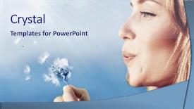  Presentation with flower woman - Beautiful presentation featuring happy beautiful woman blowing dandelion backdrop and a sky blue colored foreground