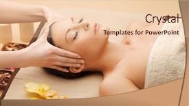  Presentation with salon - Beautiful presentation featuring happy beautiful woman in massage backdrop and a lemonade colored foreground