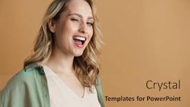  Presentation with wall - Presentation design with happy-beautiful-woman-smiling background and a coral colored foreground