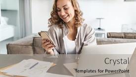  Presentation with mobile home - Beautiful PPT layouts featuring happy-beautiful-young-blonde-haired backdrop and a light gray colored foreground