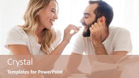  Presentation with reading table - Slides enhanced with happy-beautiful-young-couple-having background and a coral colored foreground