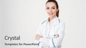  Presentation with doctor helps to get out of bed an elderly woman - Colorful PPT layouts enhanced with happy beautiful young woman doctor backdrop and a light gray colored foreground