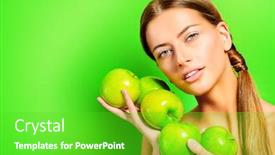  Presentation with green apples - Audience pleasing PPT theme consisting of happy beautiful young woman holding fresh apples over green background healthy lifestyle healthy eating fruits and vegetables backdrop and a shamrock green colored foreground