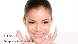  Presentation with glowing skin - Presentation theme consisting of happy beauty asian woman showing perfect glowing dewy skin facial treatment skincare beautiful mixed race eurasian model with hands under face background and a lemonade colored foreground