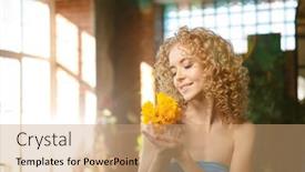  Presentation with happy birthday - Slide deck with happy-beauty-woman-with-yellow background and a coral colored foreground