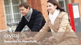  Presentation with man riding big bike motor - PPT layouts with happy bicyclists riding bikes background and a coral colored foreground