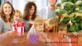  Presentation with family tree reunion - Slide set consisting of presents at home christmas tree background and a red colored foreground